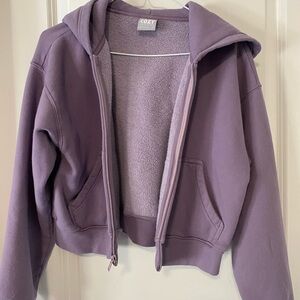 Purple Aritzia TNA cozy crop zip up sweater 2xs